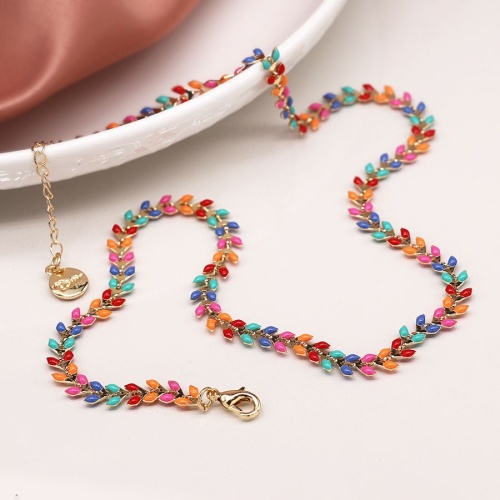 Golden Multicoloured Leaf Droplet Necklace by Peace of Mind